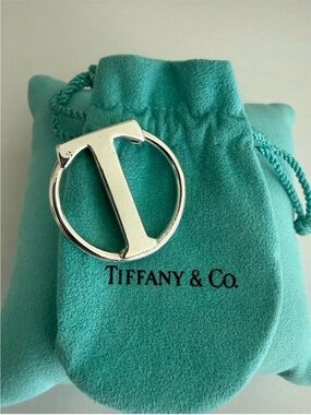 RARE - Tiffany & Co Sterling Silver Atlas T Keychain Key Ring -Vintage/Authentic